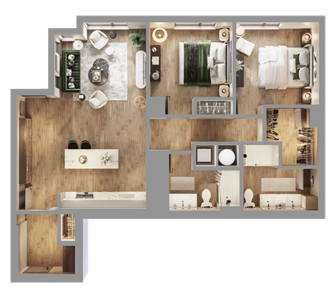 a floor plan of a house with a bedroom and a bathroom at Bemiston Place Apartments, Clayton Missouri